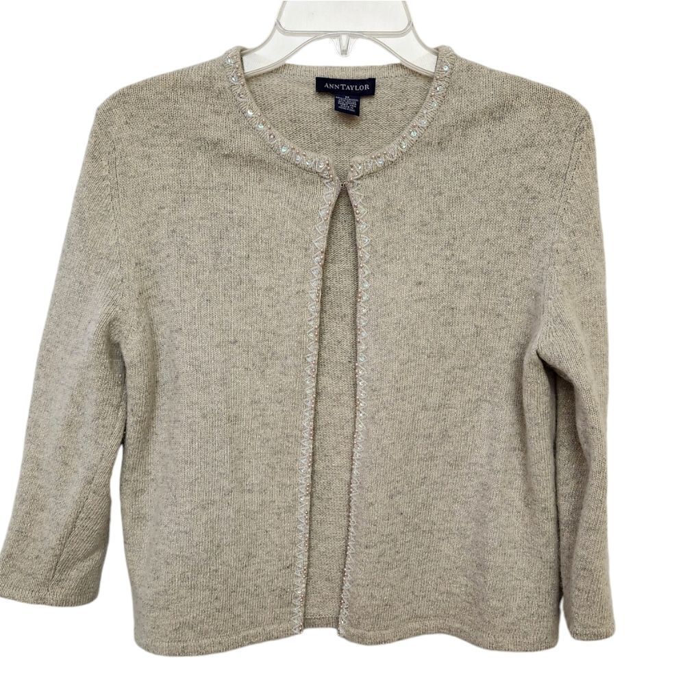 Ann Taylor wool-blend khaki‎ cardigan cottagecore hook n eye closure Md
